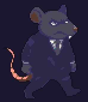 A rat thug in a black suit walking in a loop, in pixel art.