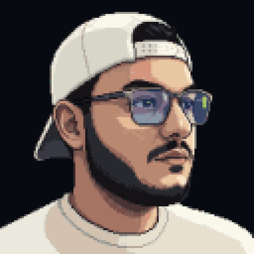 Pixel-art portrait of Esteban Estrada: backwards cap, glasses, beard.